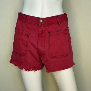 Vintage 1970s Red Denim Cut Off Shorts Navdungaree 28" Waist Navy Dungaree Jeans